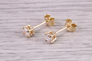 Over Half carat Natural F VS 1 Graded Diamond Solitaire set 18ct Yellow Gold Stud Earrings, British Hallmarked