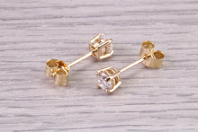 Load image into Gallery viewer, Over Half carat Natural F VS 1 Graded Diamond Solitaire set 18ct Yellow Gold Stud Earrings, British Hallmarked